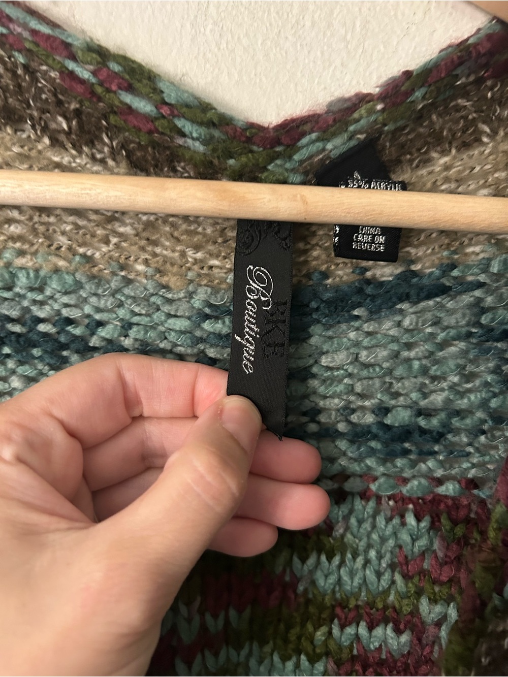 BKE Boutique Medium Brown Teal Waterfall Cardigan Fuzzy White Trim - Picture 2 of 6